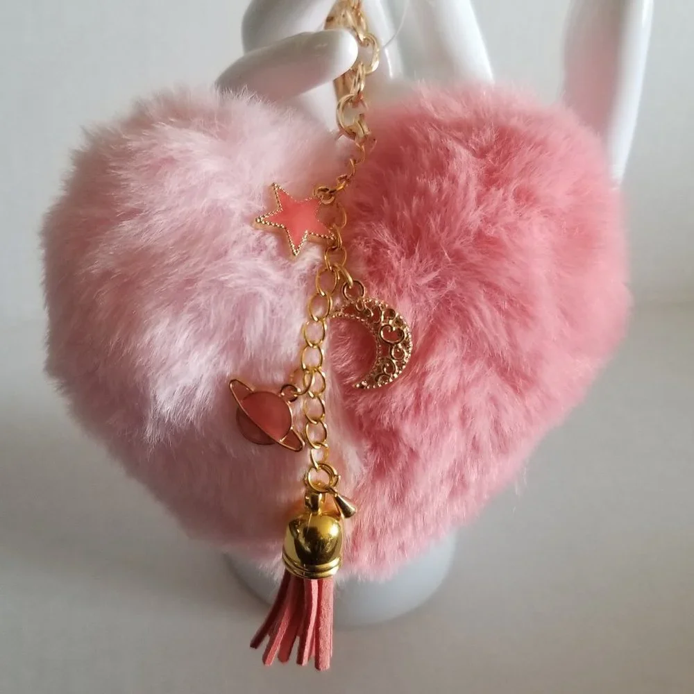 Heart Pom Pom Keychain with Charms - Picture 2 of 5